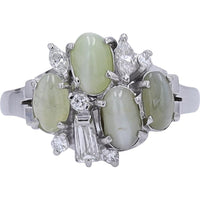 Platinum 2.40 Carat Chrysoberyl Four Stone Ring with 0.34 Carat Diamond Accents