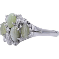 Platinum 2.40 Carat Chrysoberyl Four Stone Ring with 0.34 Carat Diamond Accents