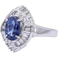 Platinum 2.43 Carat Oval Sapphire Ring with Diamond Halo - 0.74 Carat Total Diamond Weight