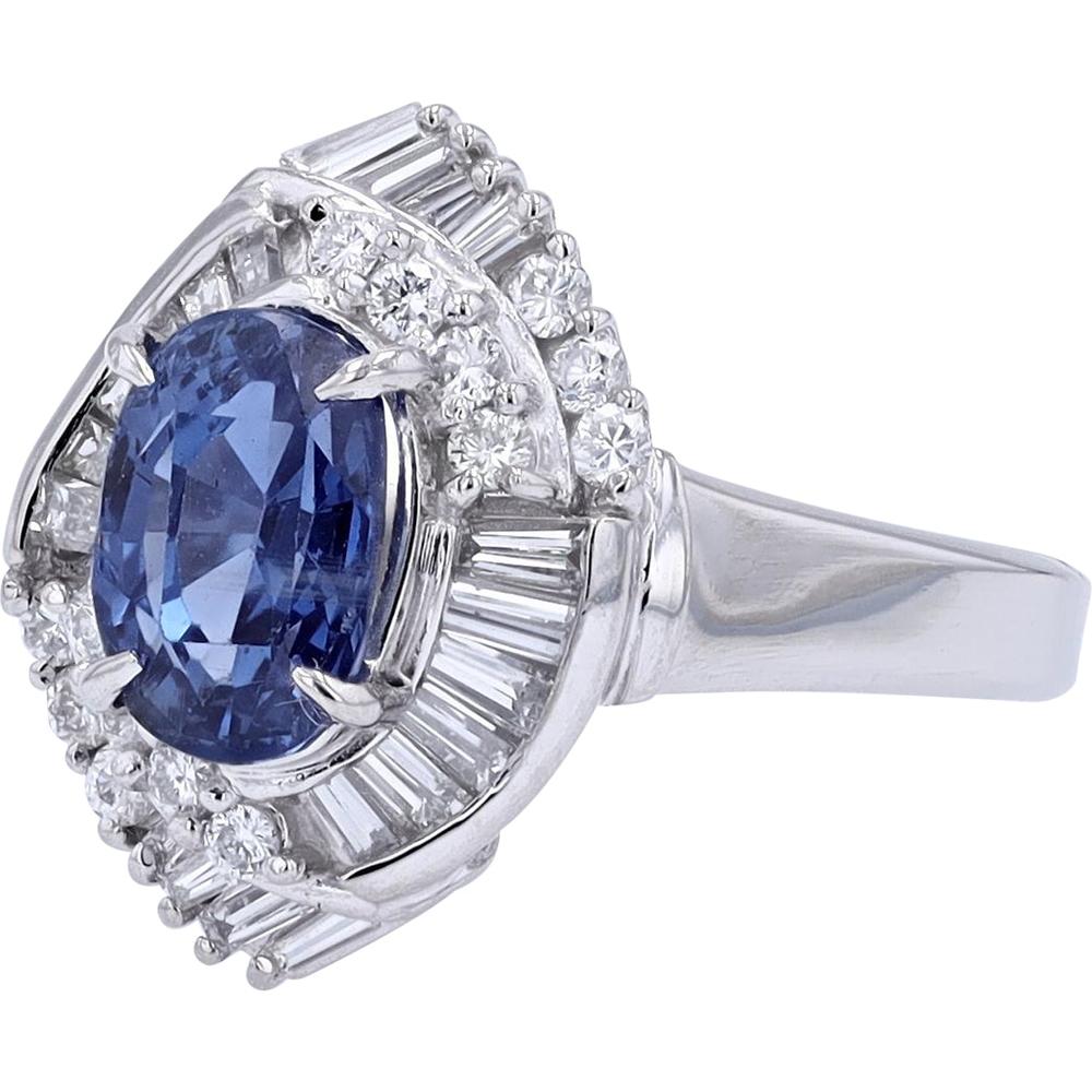 Platinum 2.43 Carat Oval Sapphire Ring with Diamond Halo - 0.74 Carat Total Diamond Weight