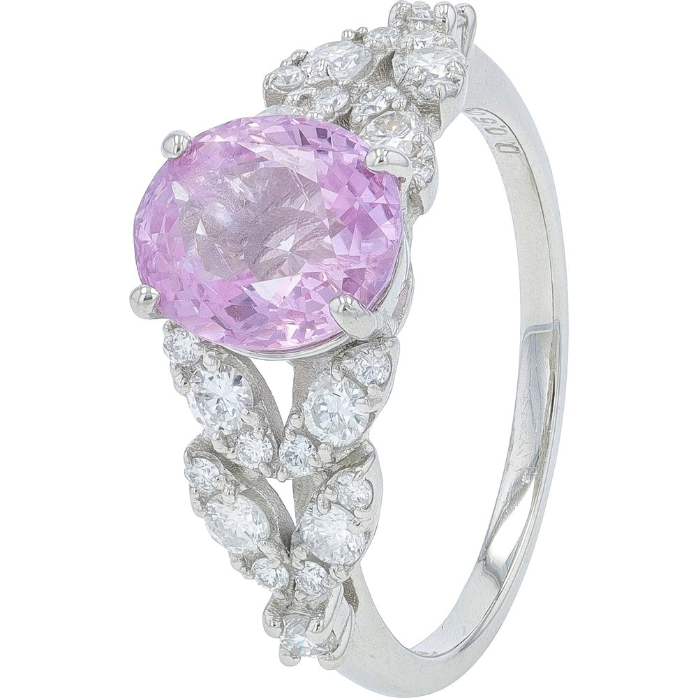 Platinum 2.44 Carat Oval Pink Sapphire Ring with 0.50 Carat Round and Pear Diamond Accents