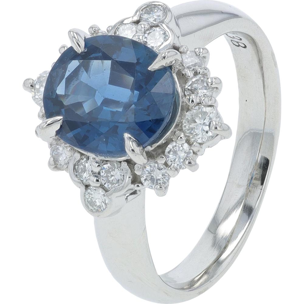 Platinum 2.45 Carat Sapphire Ring with 0.38 Carat Diamond Halo - Size 4.75