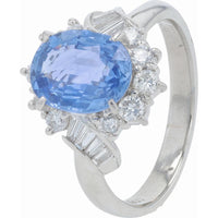 Platinum 2.51 Carat Sri Lanka Sapphire Halo Ring with 0.56 Carats of Diamonds