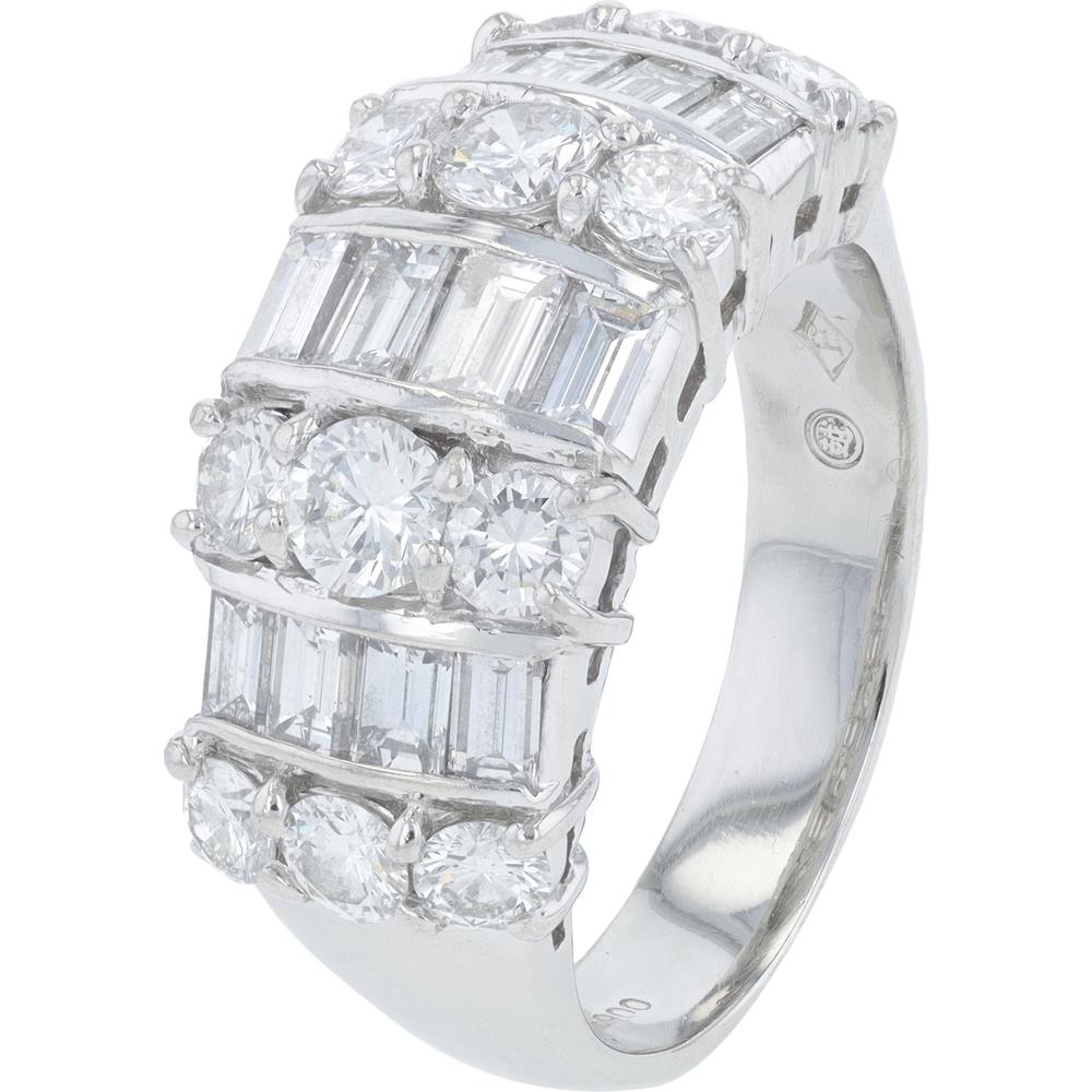 Platinum 2.54 Carat Diamond Ring with Round and Baguette Cut Diamonds - 2.54 Carat Total Diamond Weight