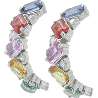 Platinum 2.54 Carat Total Weight Multi Sapphire C - Hoop Earrings with 0.20 Carat Diamond Accents