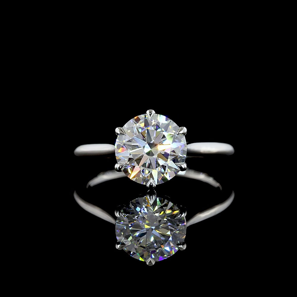 Platinum 2.55 Carat Round Brilliant Cut Solitaire Engagement Ring with F VVS2 Lab Diamond and Six-Prong Setting - Covaloro Fine Jewelry