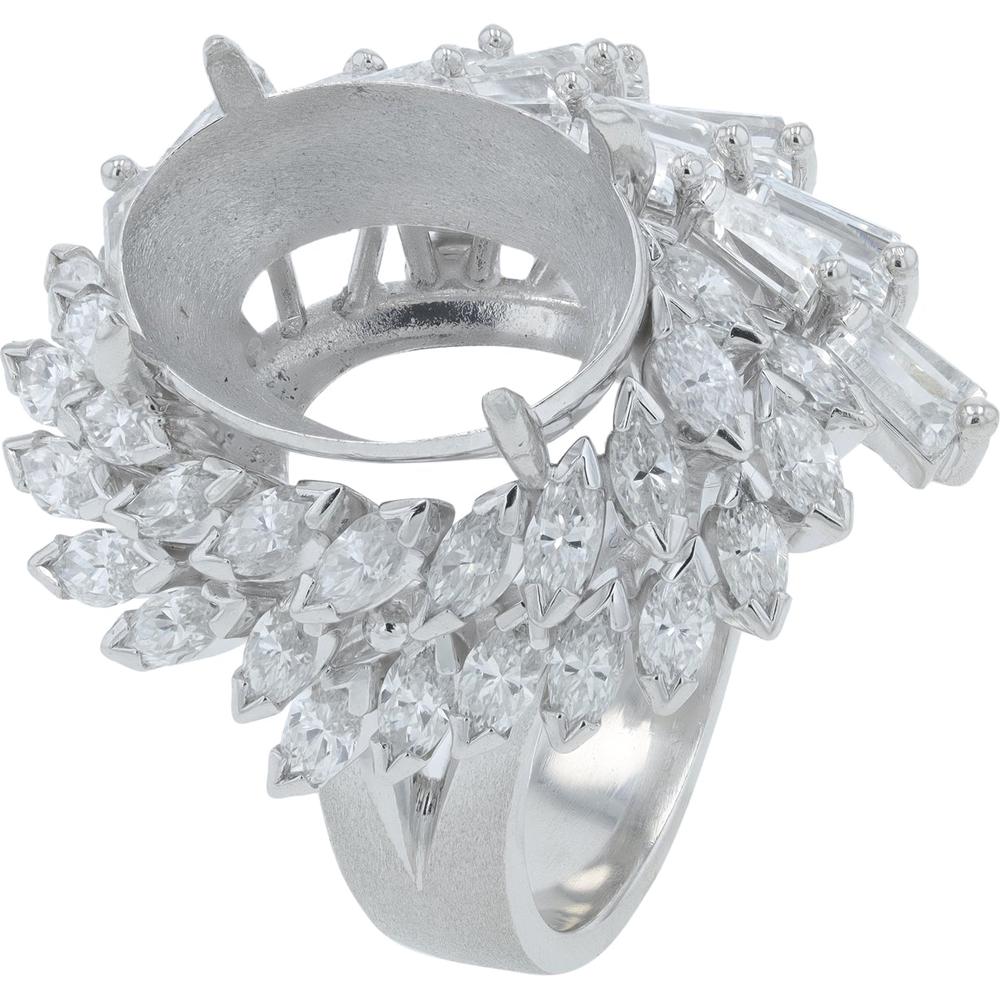 Platinum 2.57 Carat Total Weight Diamond Semi - Mount Ring with Marquise and Baguette Cut Diamonds