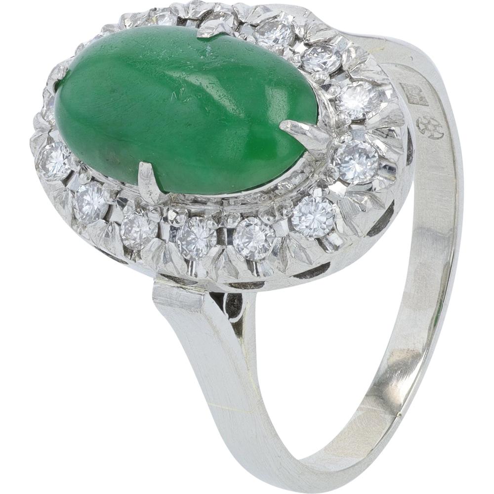 Platinum 2.64 Carat Oval Cabochon Jade Halo Ring with 0.40 Carats Round Diamonds