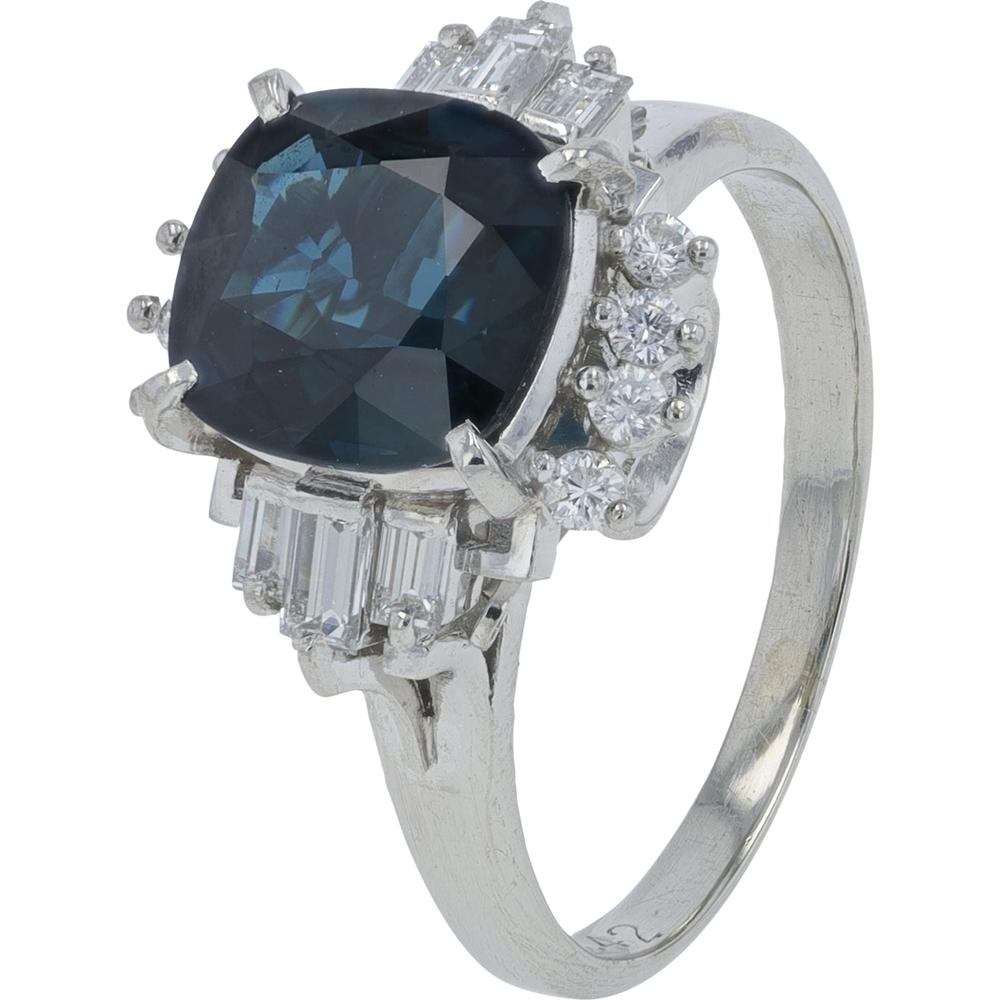 Platinum 2.71 Carat Cushion Cut Sapphire Ring with 0.42 Carat Diamond Accents
