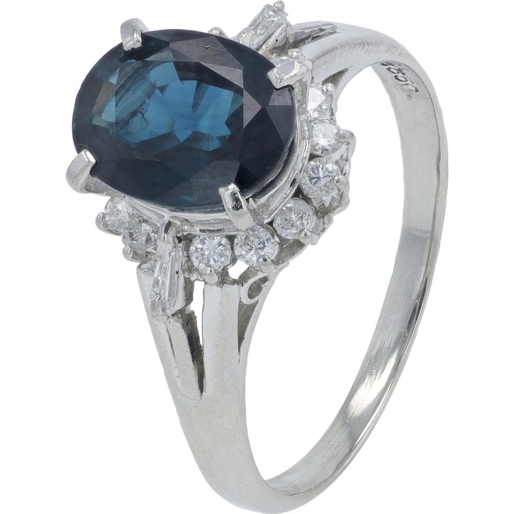 Platinum 2.71 Carat Oval Sapphire Ring with 0.29 Carat Total Diamond Accents