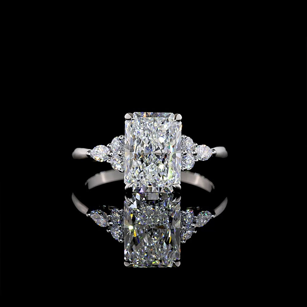 Platinum 2.74 Carat Total Weight Radiant Cut Lab Diamond Ring with Marquise and Brilliant Accents - 2.50 Carat F VS1 Center - Covaloro Fine Jewelry