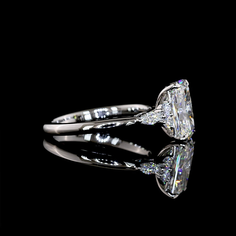 Platinum 2.74 Carat Total Weight Radiant Cut Lab Diamond Ring with Marquise and Brilliant Accents - 2.50 Carat F VS1 Center - Covaloro Fine Jewelry