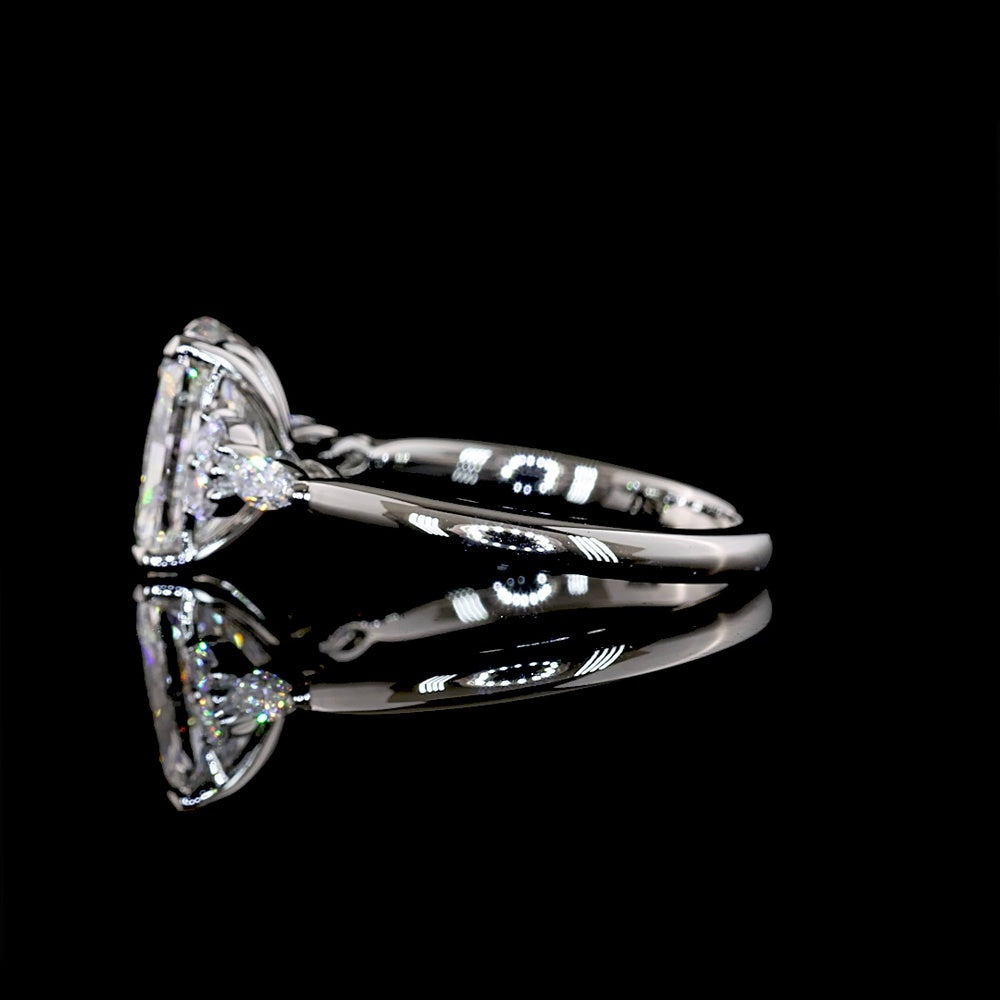 Platinum 2.74 Carat Total Weight Radiant Cut Lab Diamond Ring with Marquise and Brilliant Accents - 2.50 Carat F VS1 Center - Covaloro Fine Jewelry