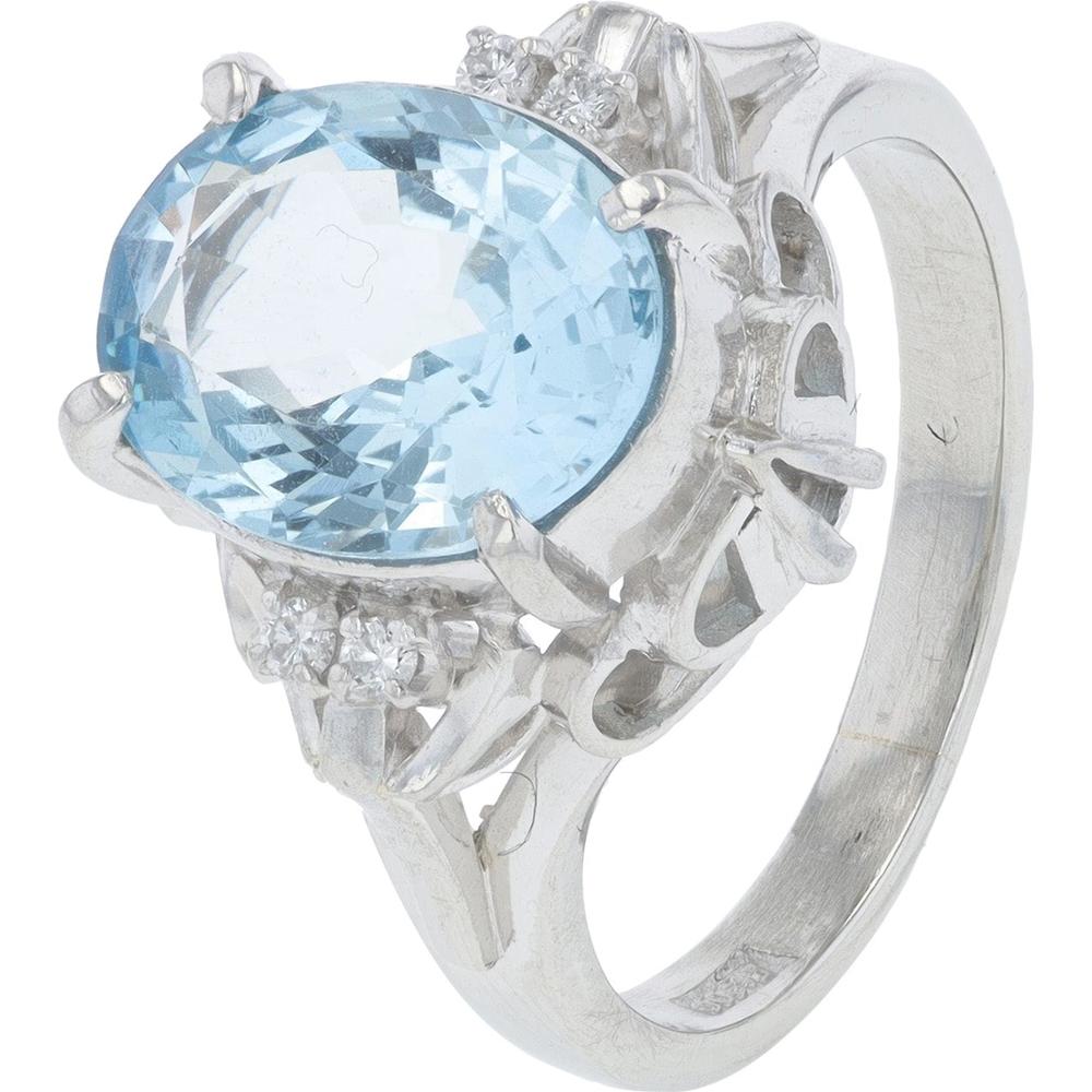 Platinum 2.76 Carat Oval Aquamarine Ring with 0.05 Carat Diamond Accents