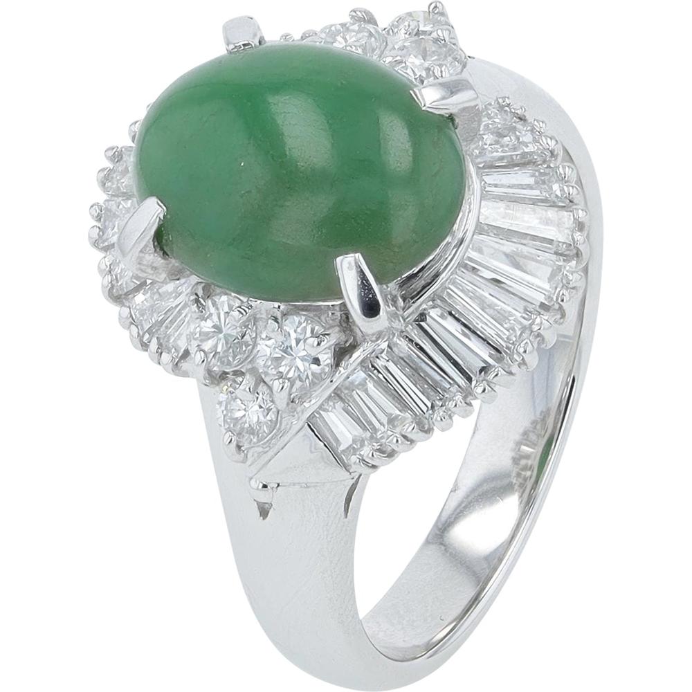 Platinum 2.78 Carat Oval Jade Ring with 0.994 Carat Halo Diamond Accents