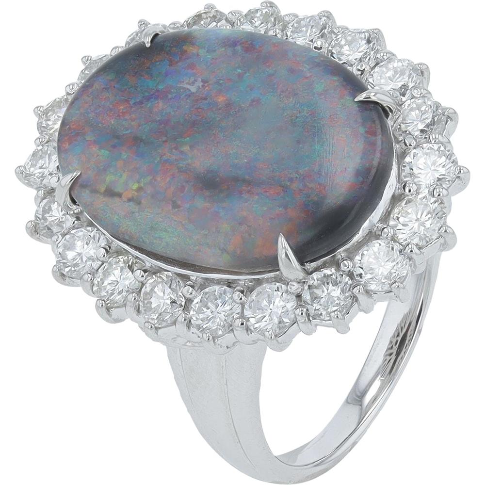 Platinum 2.79 Carat Black Opal Ring with 1.42 Carat Diamond Halo
