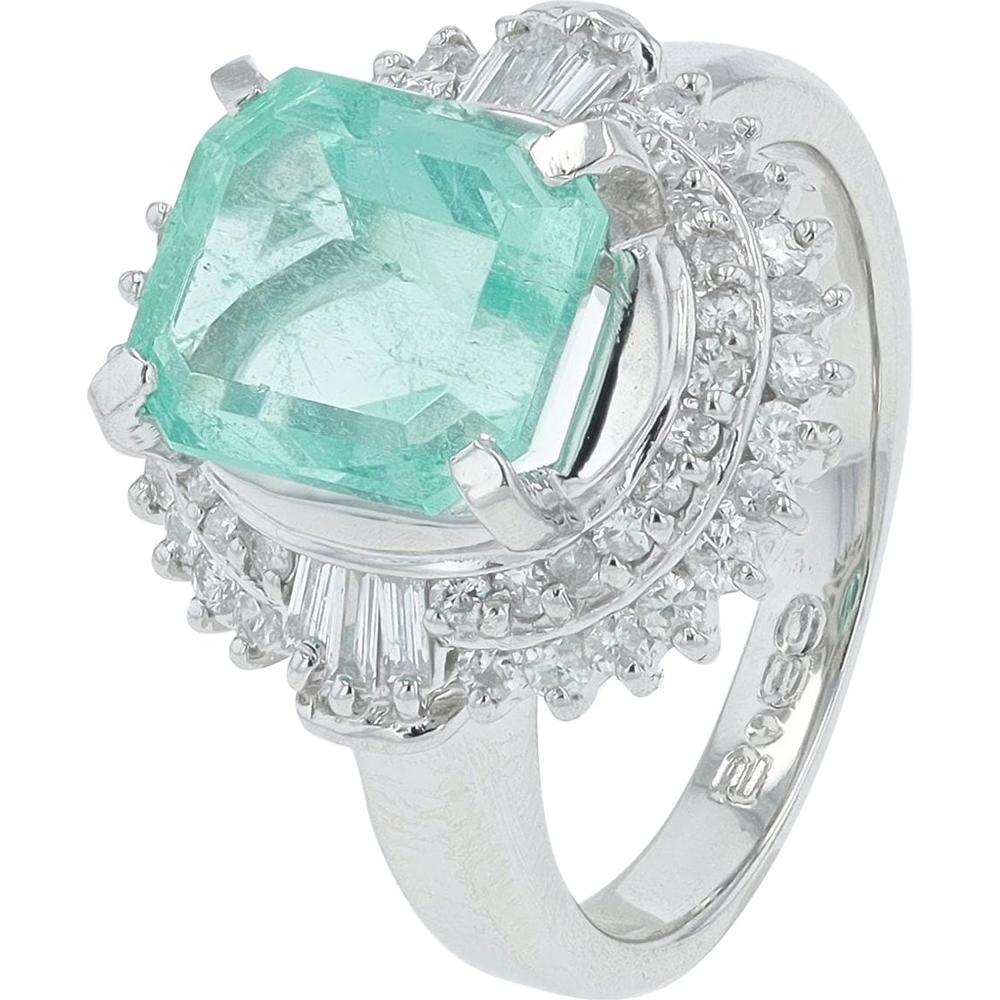 Platinum 2.89 Carats Colombian F2 Emerald Ring with 0.58 Carats Total Diamond Weight - GIA Certified