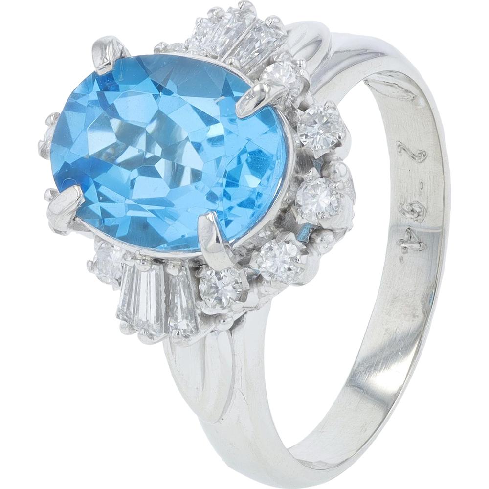 Platinum 2.94 Carat Blue Topaz Ring with Diamond Halo - 0.40 Carat Total Diamond Weight