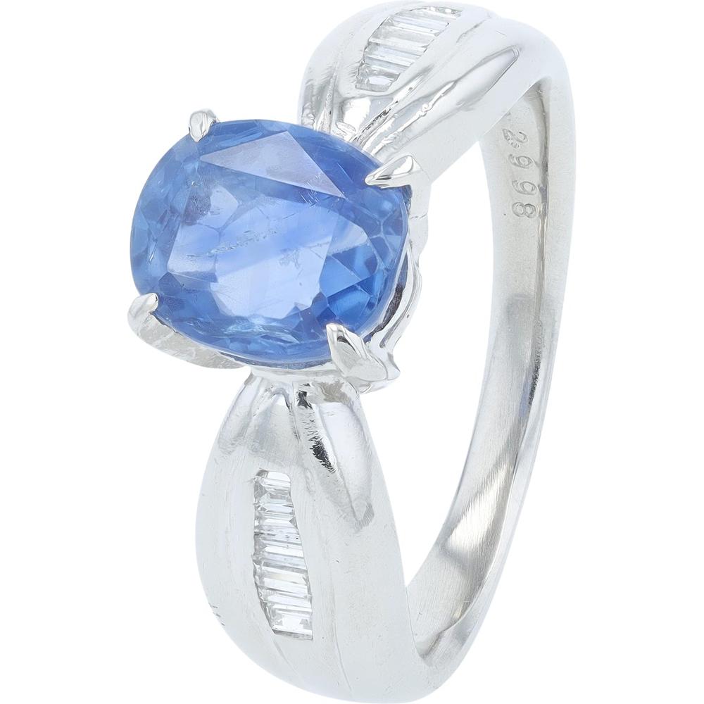 Platinum 2.99 Carat Sapphire Ring with Diamond Accents - 0.11 Carat Total Diamond Weight