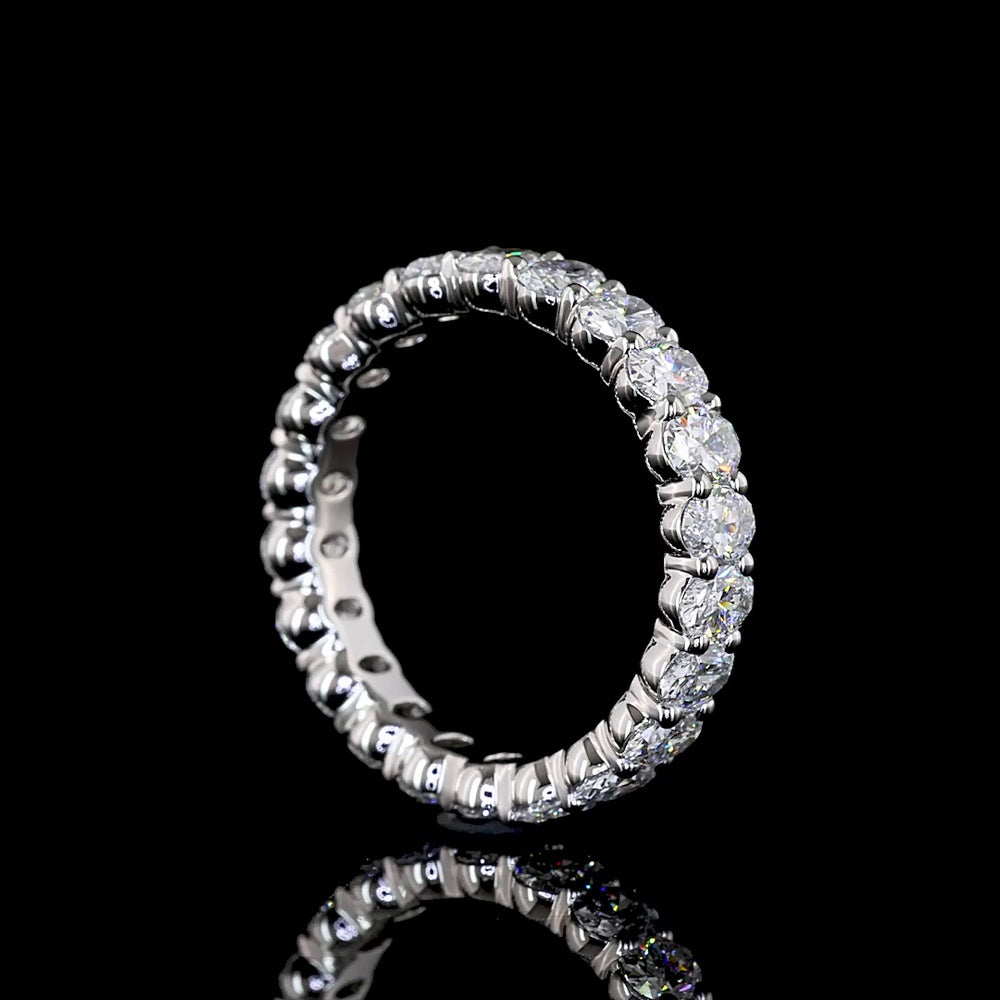 Platinum 2 Carat Oval Cut Lab Diamond Eternity Band with North-South Prong Setting - E-F Color VS Clarity - Covaloro Fine Jewelry