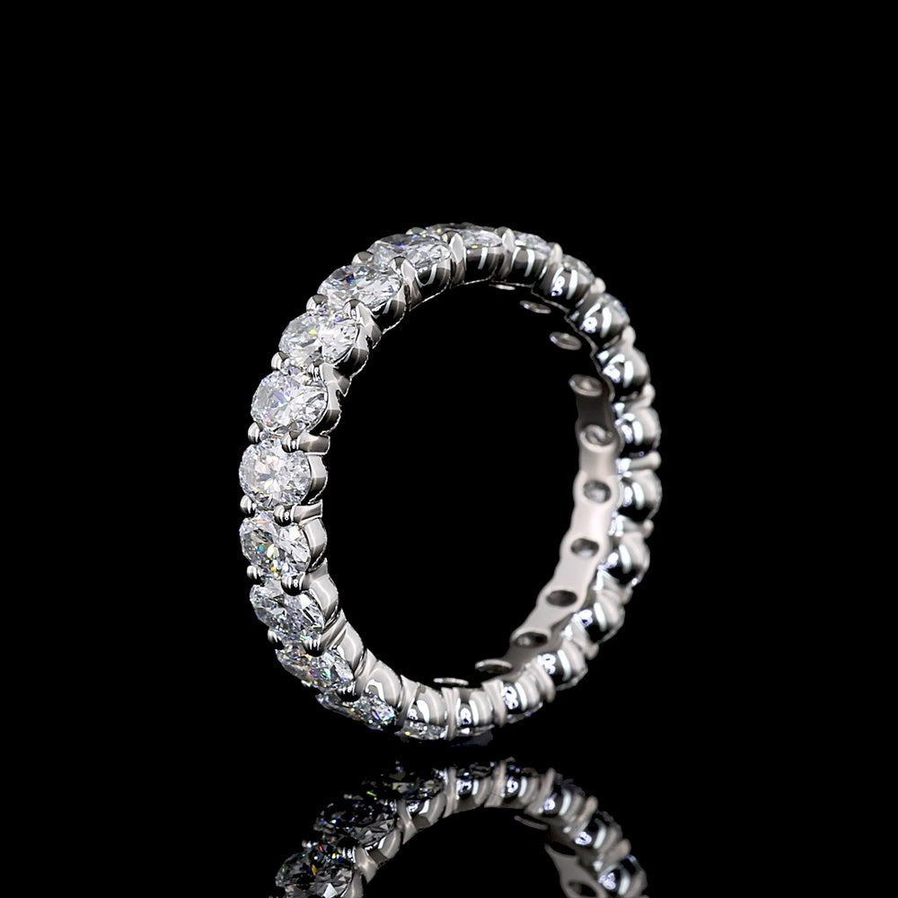 Platinum 2 Carat Oval Cut Lab Diamond Eternity Band with North-South Prong Setting - E-F Color VS Clarity - Covaloro Fine Jewelry