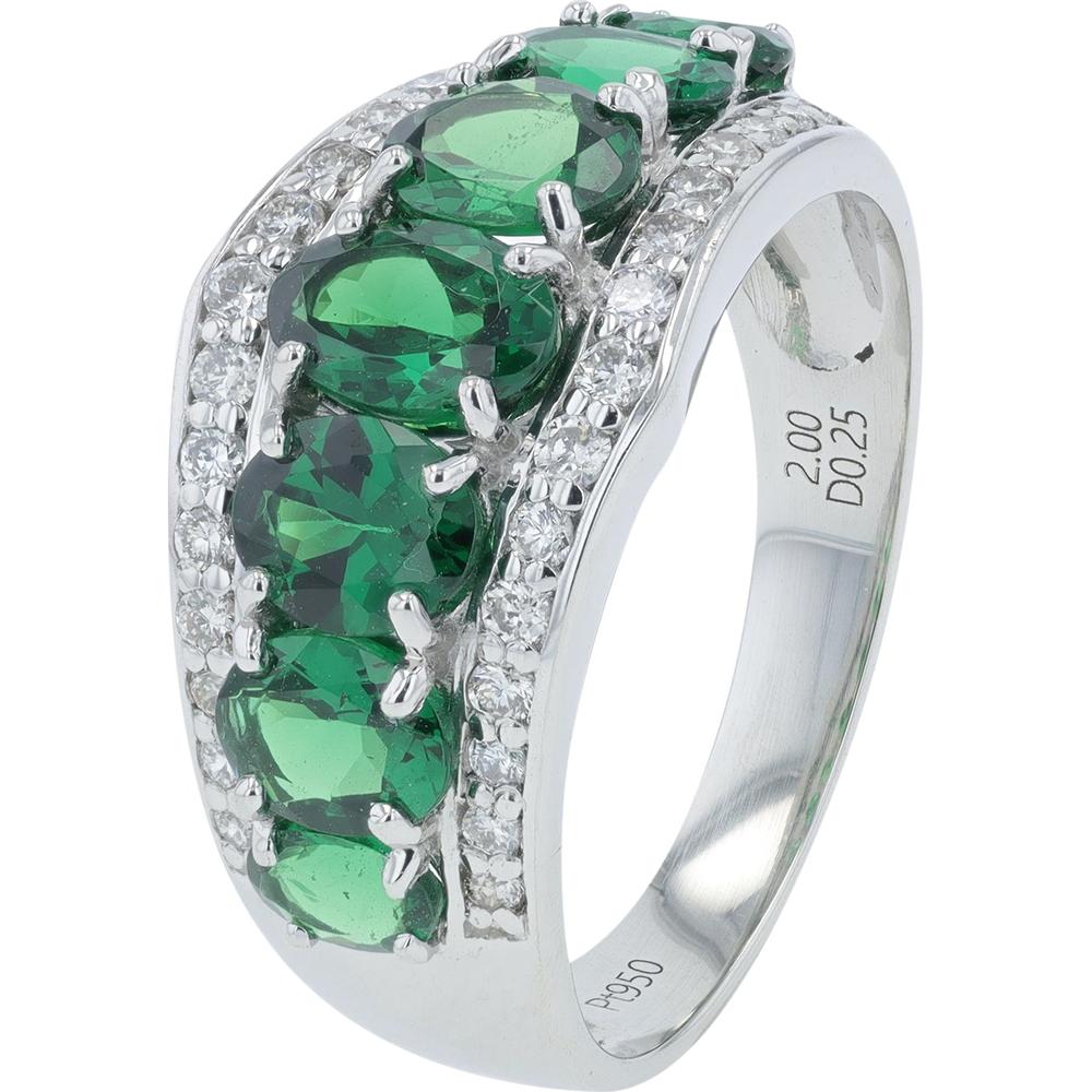 Platinum 2 Carat Oval Green Garnet Ring with 0.25 Carat Diamond Accents