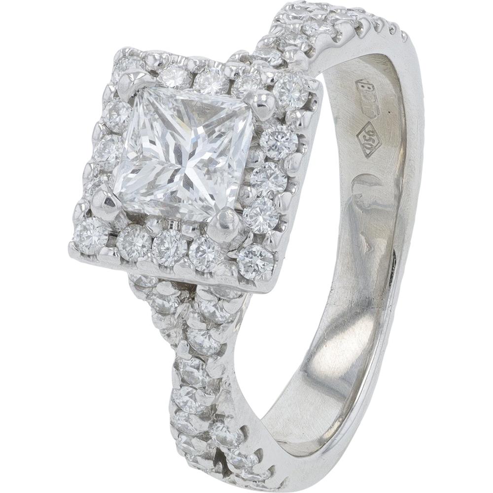 Platinum 2-Carat Princess Cut Diamond Engagement Ring with Halo Design