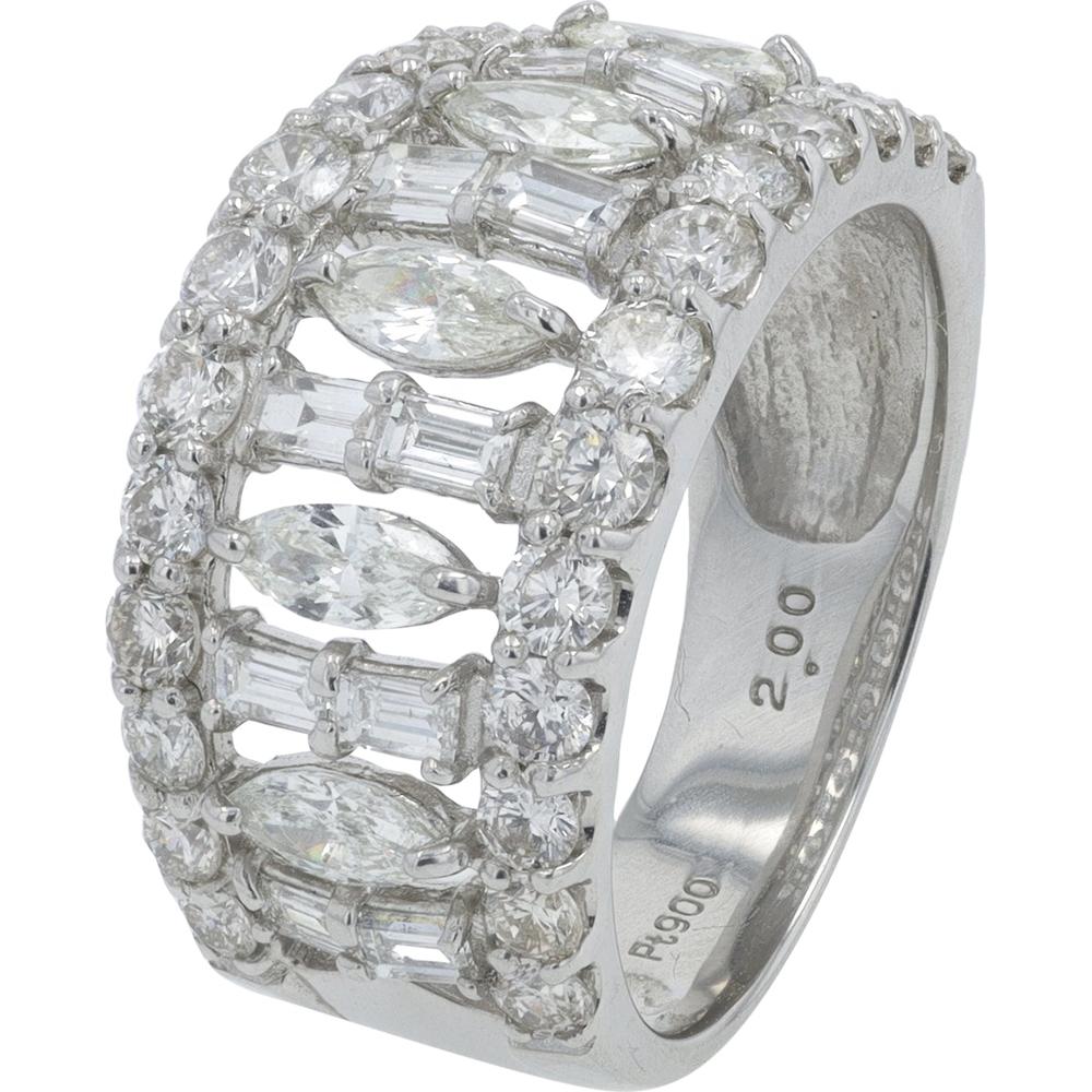 Platinum 2 Carat Total Weight Diamond Ring with Marquise, Baguette, and Round Cut Stones
