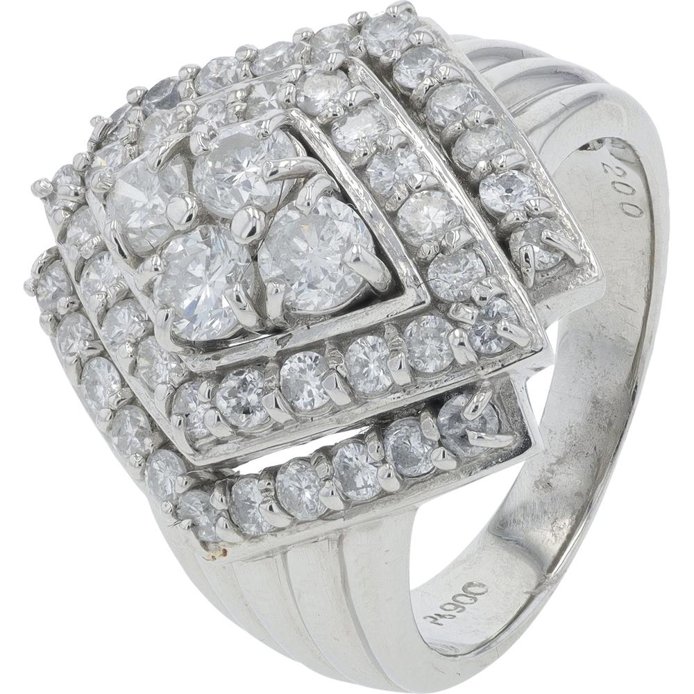 Platinum 2 Carat Total Weight Round Diamond Cluster Ring - 2.00 Carat Total Diamond Weight