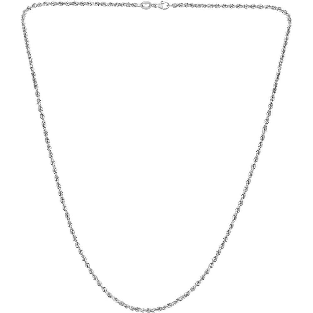 Platinum 22" Diamond-Cut Rope Chain with Pear-Shaped Lobster Clasp - 2.2mm Width by Orozza Fine Jewelry