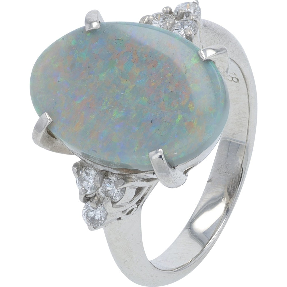 Platinum 3.01 Carat Cabochon Opal Ring with 0.18 Carat Diamond Accents