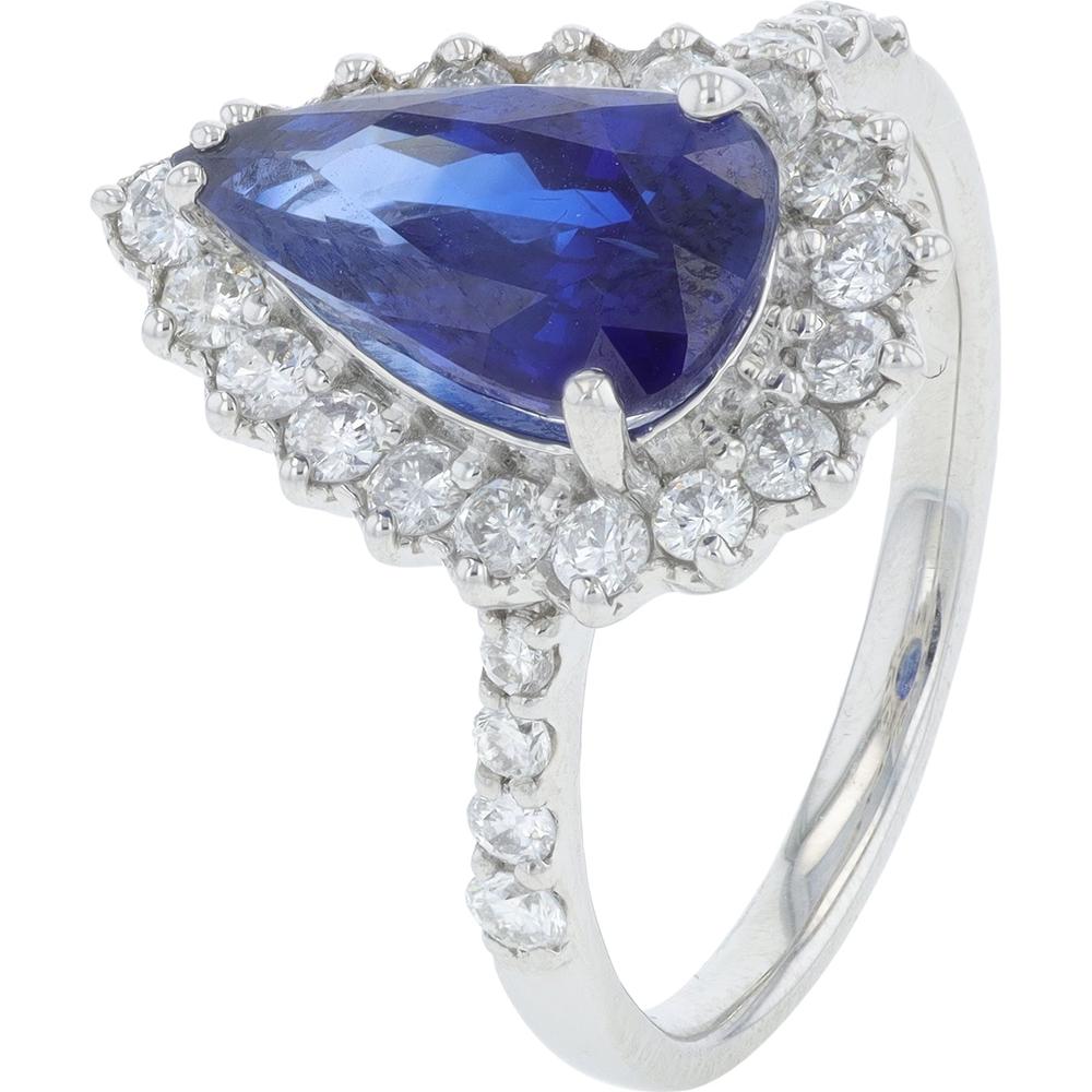 Platinum 3.01 Carats Royal Blue Sri Lanka Sapphire Ring with Diamond Halo - 0.80 Carat Total Diamond Weight