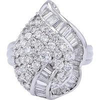 Platinum 3.02 Carat Diamond Ring with Round Brilliant and Baguette Diamonds
