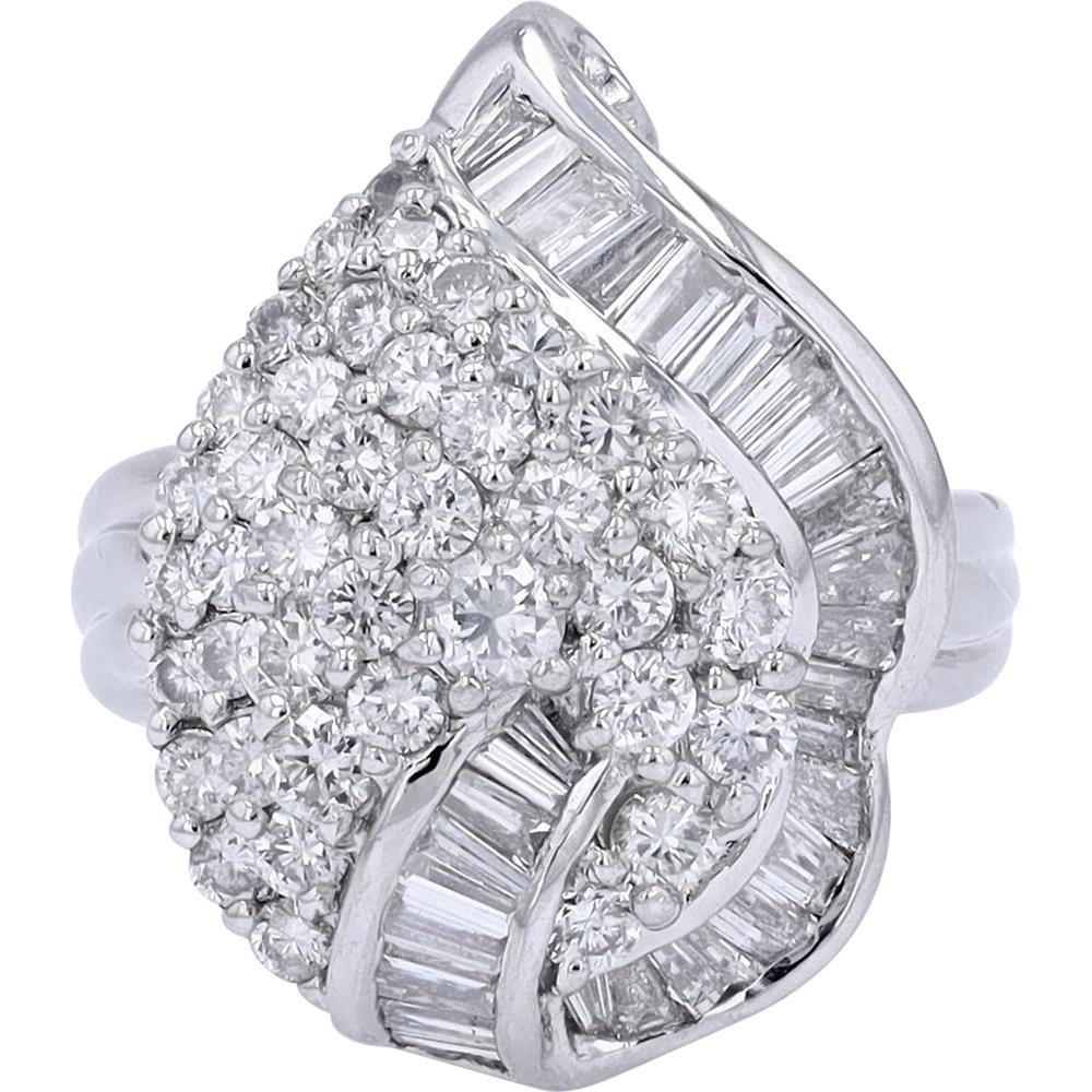 Platinum 3.02 Carat Diamond Ring with Round Brilliant and Baguette Diamonds