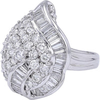 Platinum 3.02 Carat Diamond Ring with Round Brilliant and Baguette Diamonds