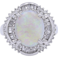 Platinum 3.02 Carat Oval Opal Ring with Diamond Halo - 0.76 Carat Total Diamond Weight