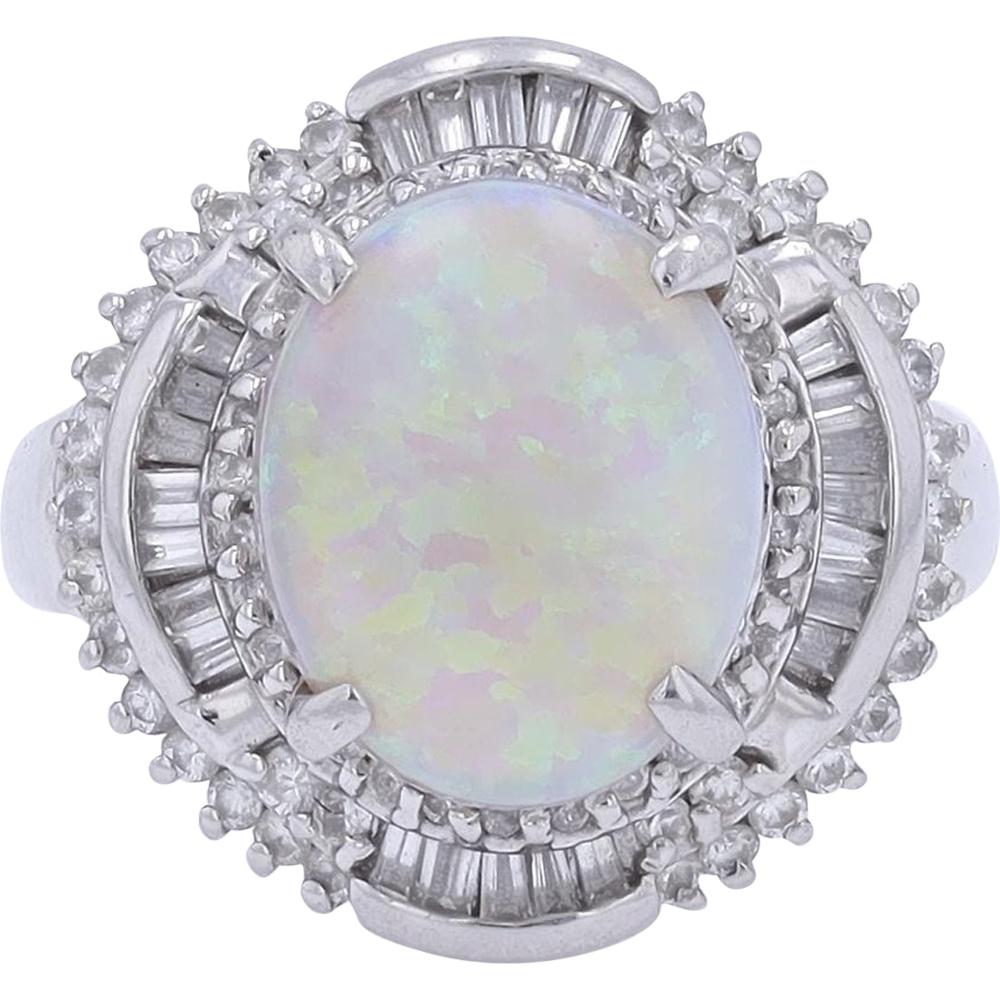 Platinum 3.02 Carat Oval Opal Ring with Diamond Halo - 0.76 Carat Total Diamond Weight