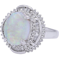 Platinum 3.02 Carat Oval Opal Ring with Diamond Halo - 0.76 Carat Total Diamond Weight