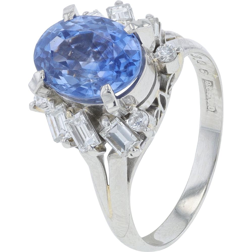 Platinum 3.06 Carat Oval Madagascar Sapphire Ring with Diamond Accents - 0.76 Carat Total Diamond Weight