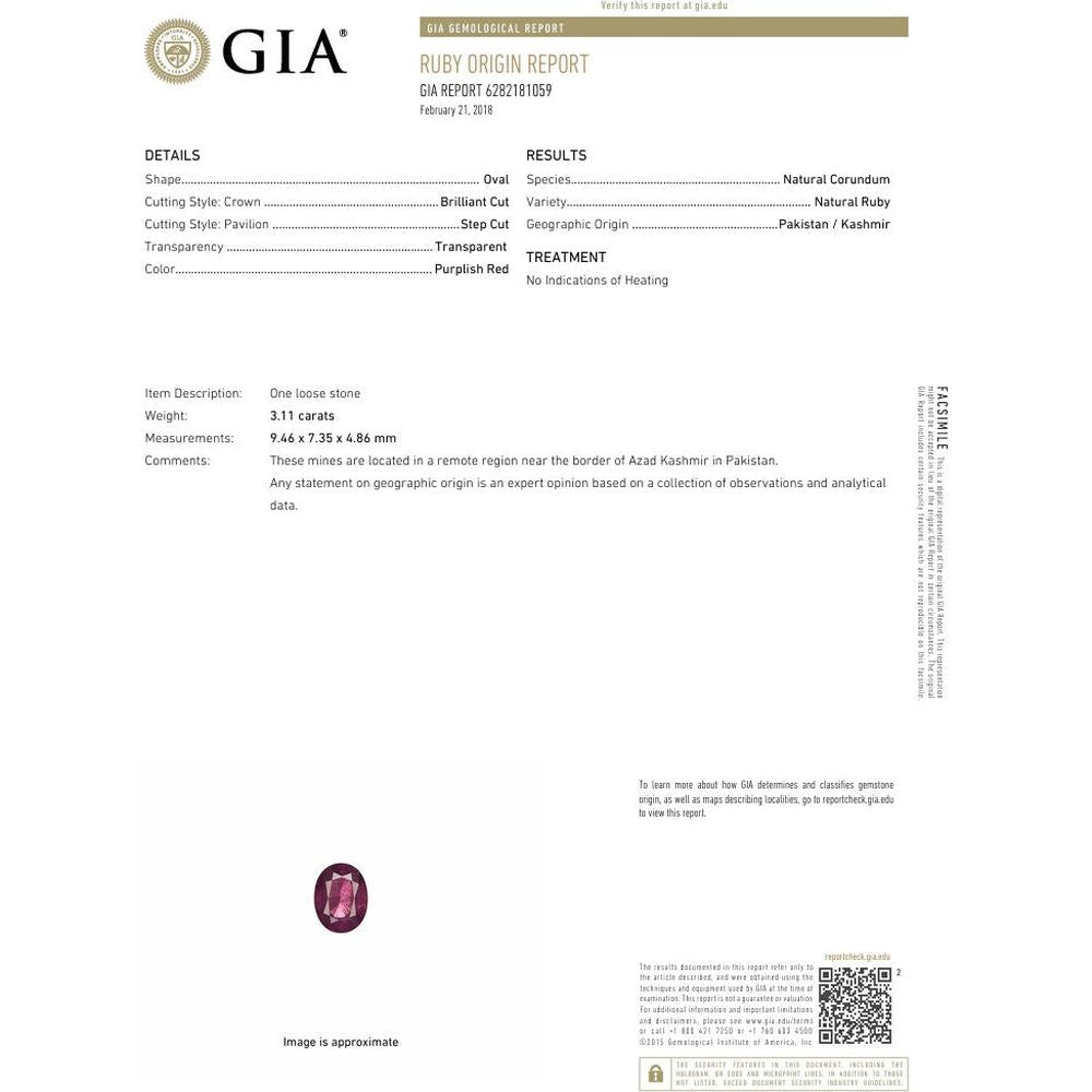 Platinum 3.11 Carat No Heat Kashmir Ruby Ring with 0.95 Carat Total Diamond Weight - GIA Certified