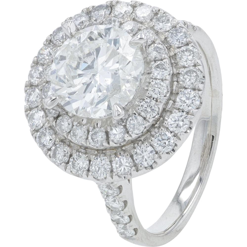 Platinum 3.11 Carat Total Weight Diamond Engagement Ring with Double Halo - 2.01 Carat Center Diamond