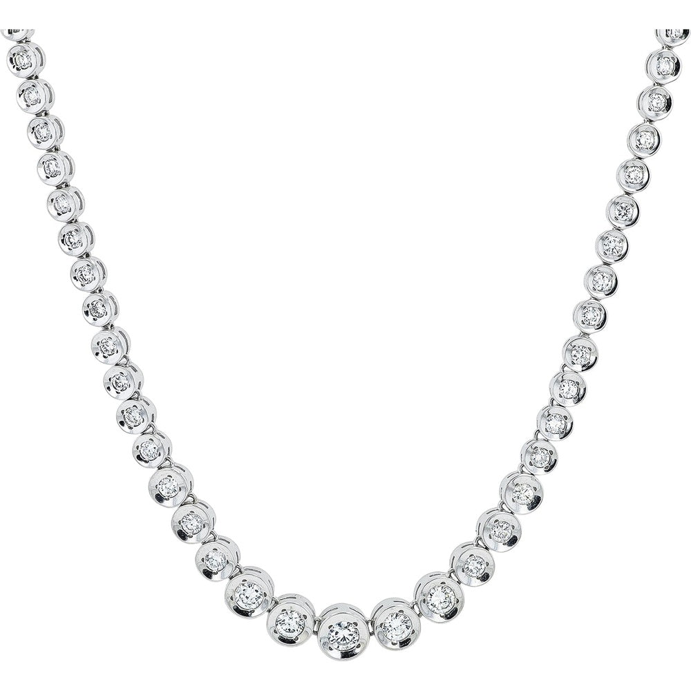 Platinum 3.14 Carat Total Weight Bezel-Set Round Diamond Tennis Necklace