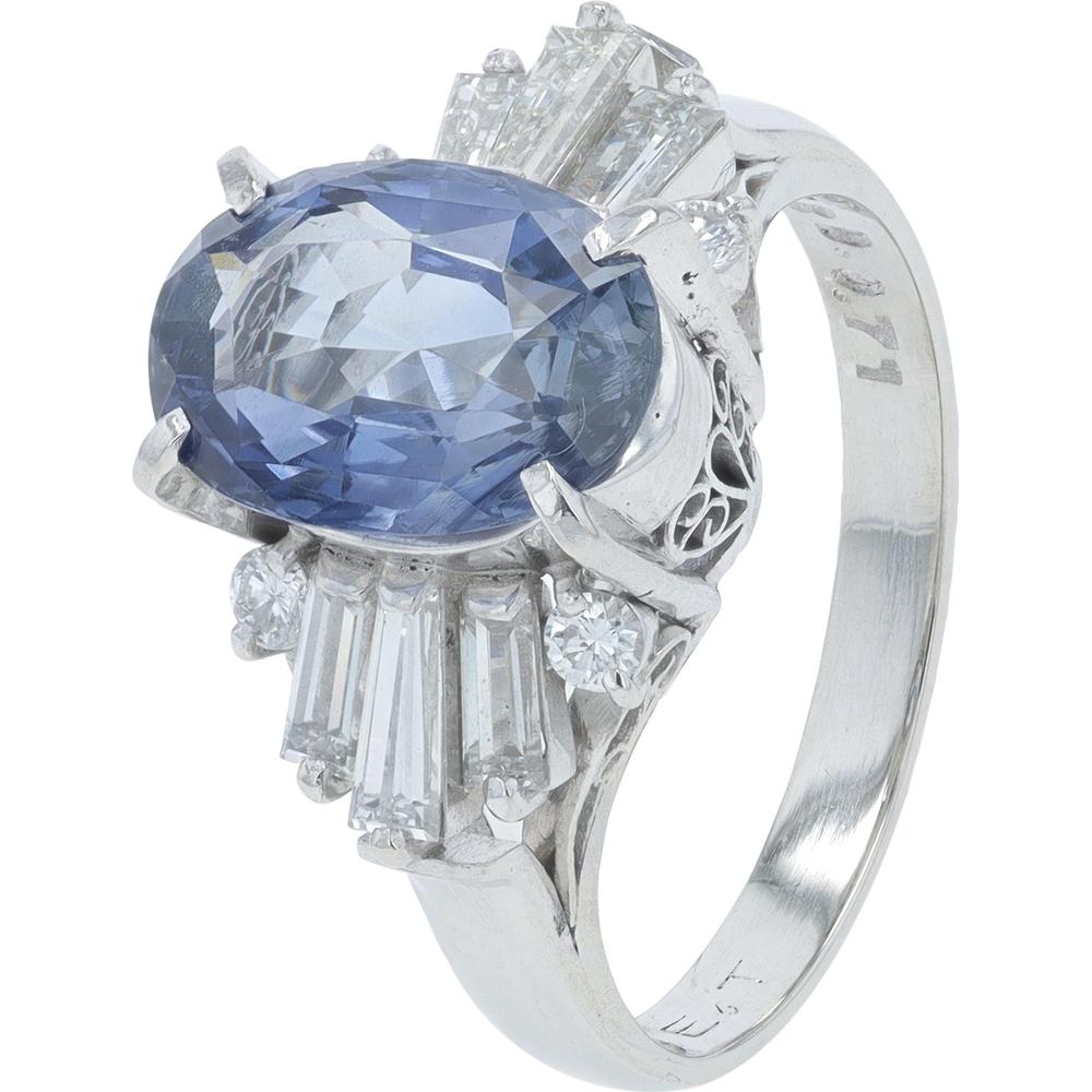 Platinum 3.18 Carat Total Weight Sapphire Ring with 0.71 Carat Diamond Accents