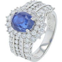 Platinum 3.21 Carat Sri Lanka Sapphire Ring with 1.51 Carat Diamond Halo