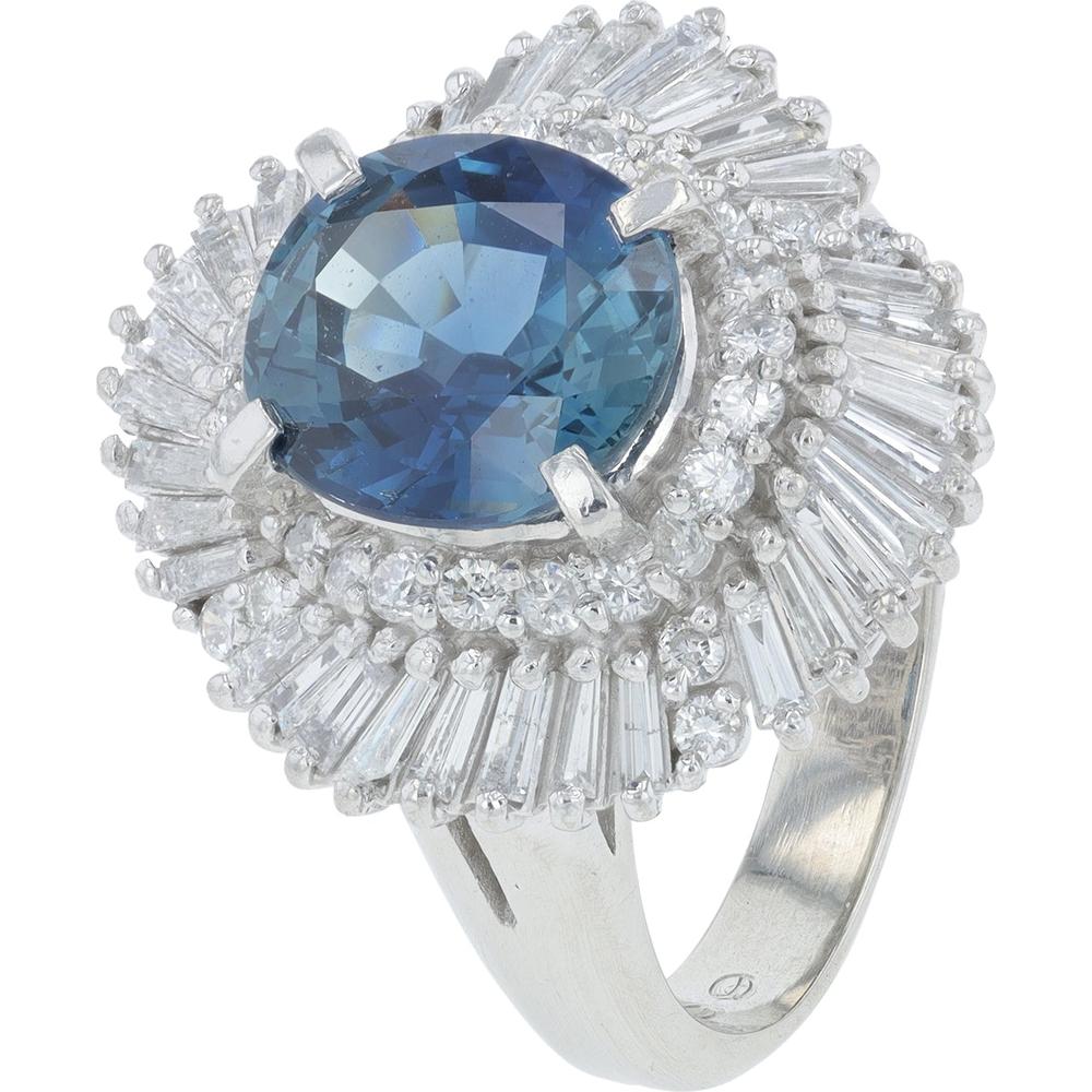 Platinum 3.25 Carat Sapphire Ring with Diamond Halo - 0.49 Carat Total Diamond Weight