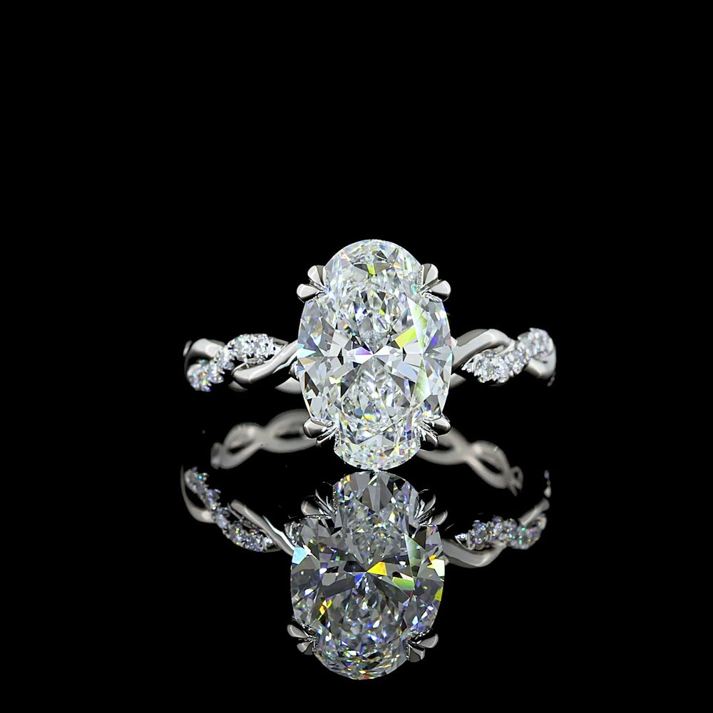 Platinum 3.29 Carat Oval Cut Lab Diamond Hidden Halo Ring with D VVS2 Center and E VS1 Accent Stones - IGI Certified - Covaloro Fine Jewelry
