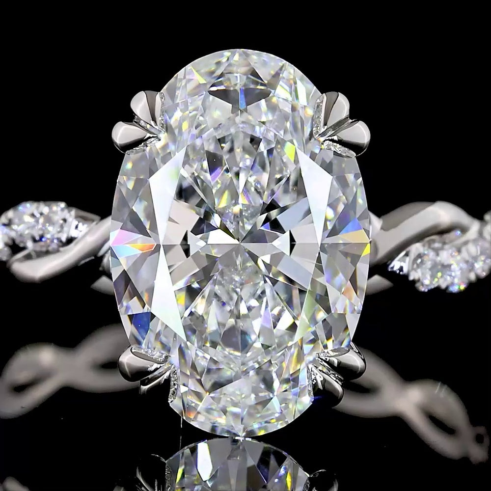 Platinum 3.29 Carat Oval Cut Lab Diamond Hidden Halo Ring with D VVS2 Center and E VS1 Accent Stones - IGI Certified - Covaloro Fine Jewelry