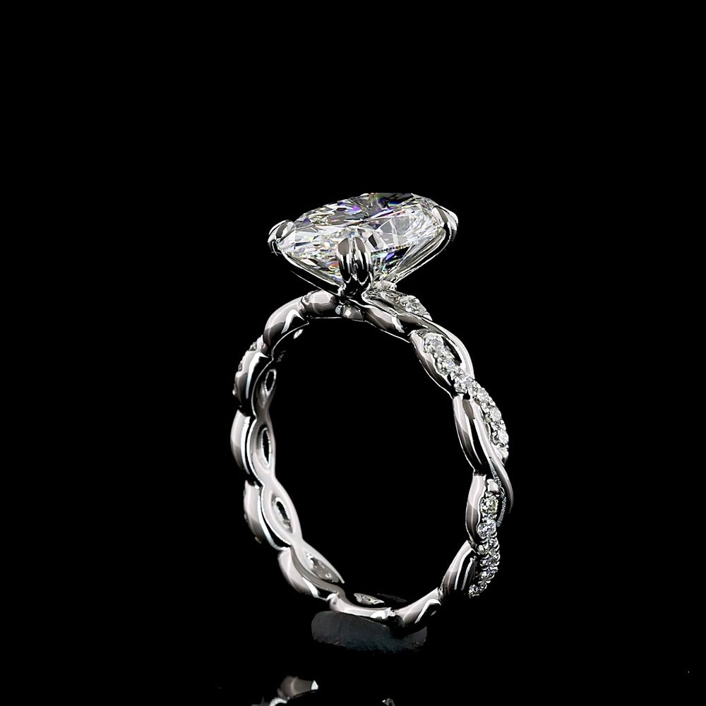 Platinum 3.29 Carat Oval Cut Lab Diamond Hidden Halo Ring with D VVS2 Center and E VS1 Accent Stones - IGI Certified - Covaloro Fine Jewelry
