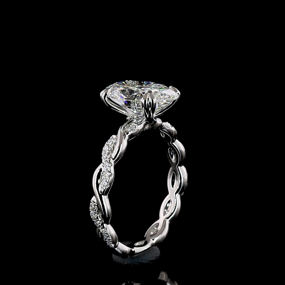 Platinum 3.29 Carat Oval Cut Lab Diamond Hidden Halo Ring with D VVS2 Center and E VS1 Accent Stones - IGI Certified - Covaloro Fine Jewelry