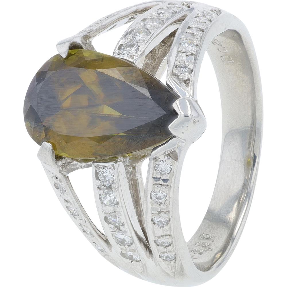 Platinum 3.36 Carat Sphene Ring with 0.23 Carat Total Diamond Accent